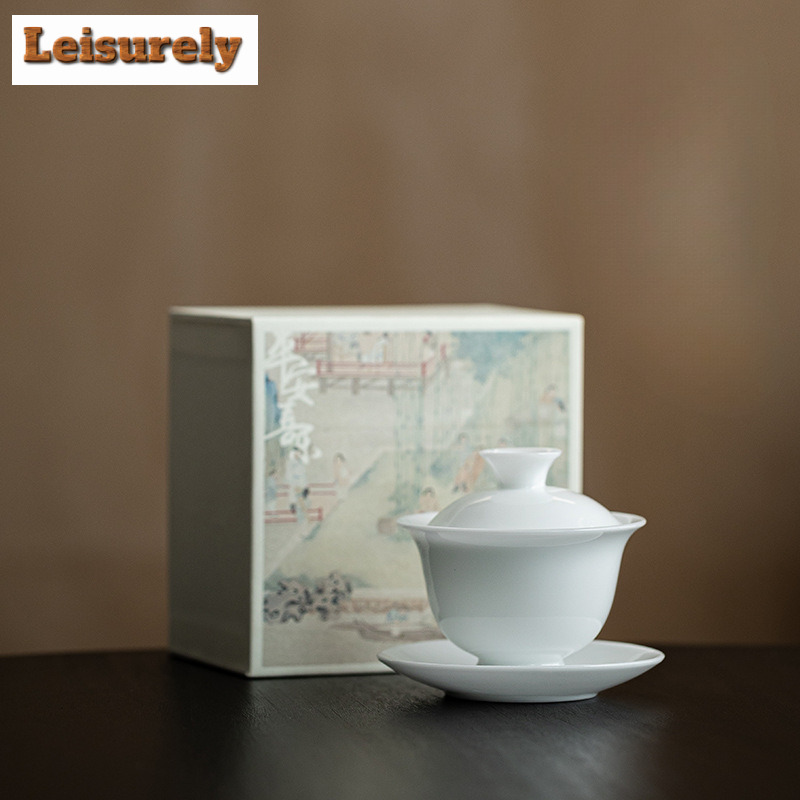 Matcha Bowl Chawan - 140ml es giok porselen Gaiwan Linglong