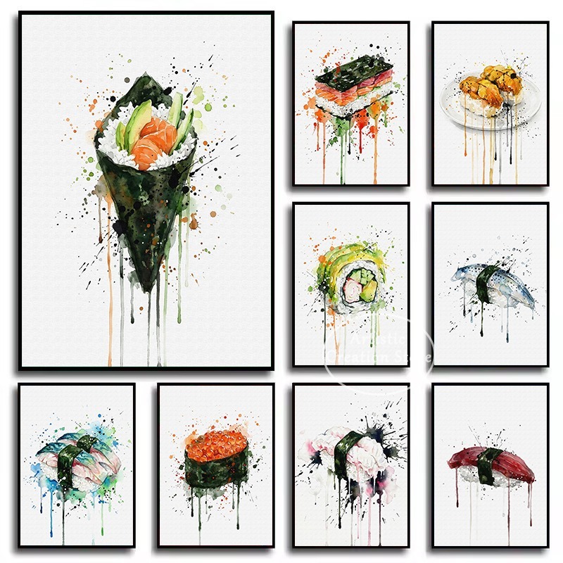 Japanese Lifestyle And Food - Lukisan Kanvas Poster Makanan Jepang Sushi